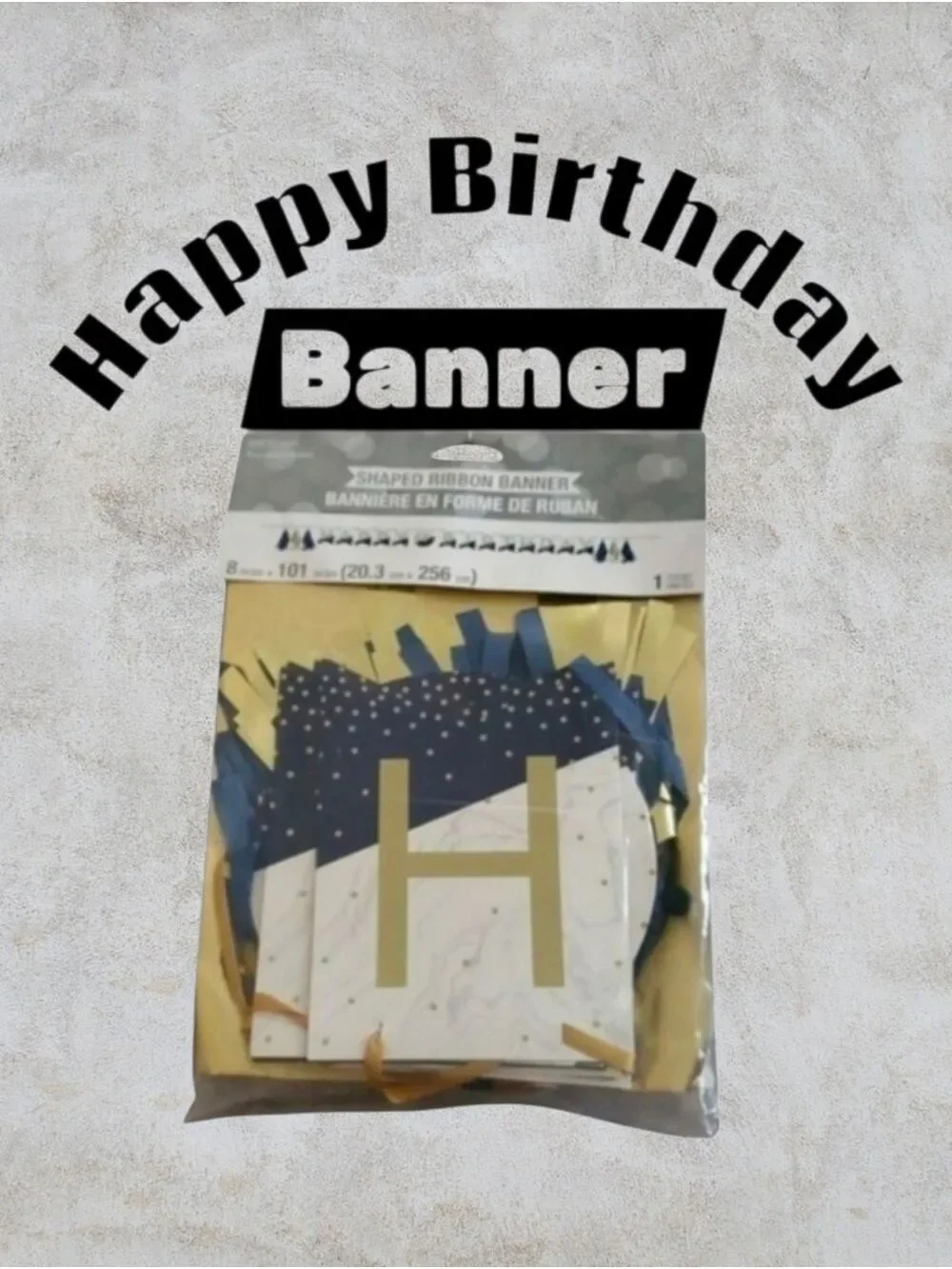 Happy Birthday shaped ribbon banner with stickers 8 inch x 101 inches